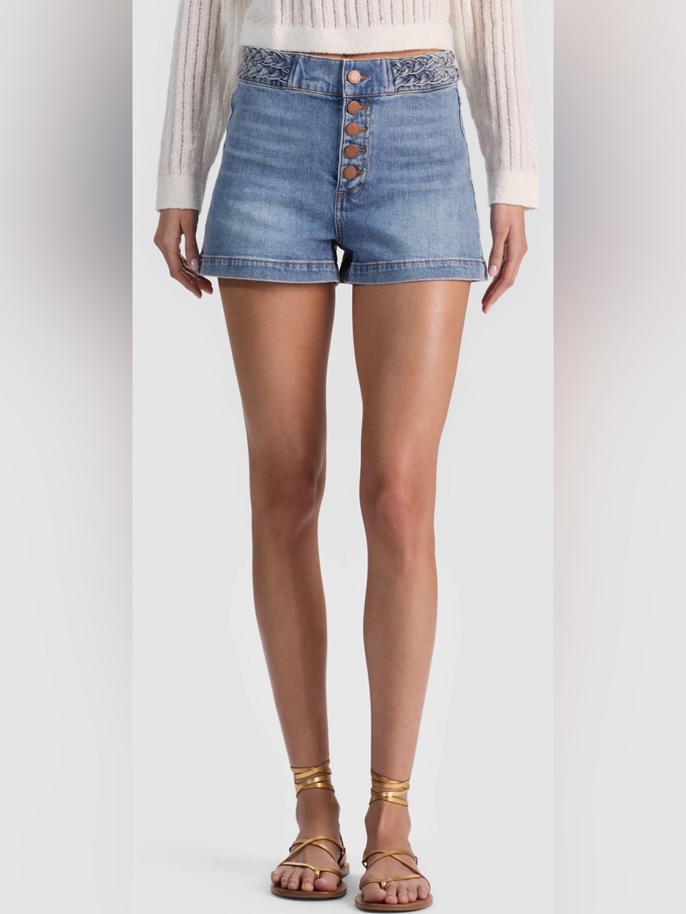 Alice + Olivia Lula High-Rise Button-Front Denim Shorts